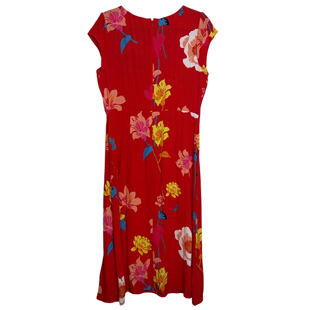 LOFT Red Floral Cap Sleeve Midi Dress Side Slit Size 8 NWT - Picture 5 of 7